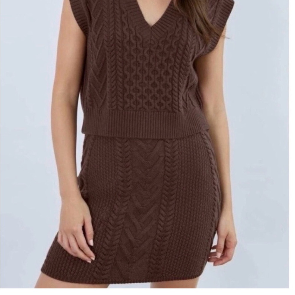 Babaton Brown Cable Knit Mini Skirt